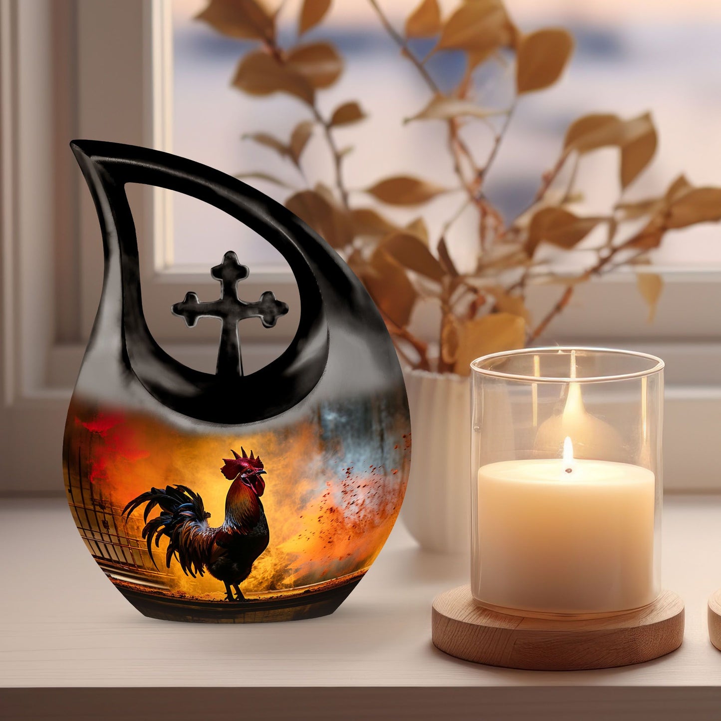 10-inch Chicken Urn with Cross Drop design, Large