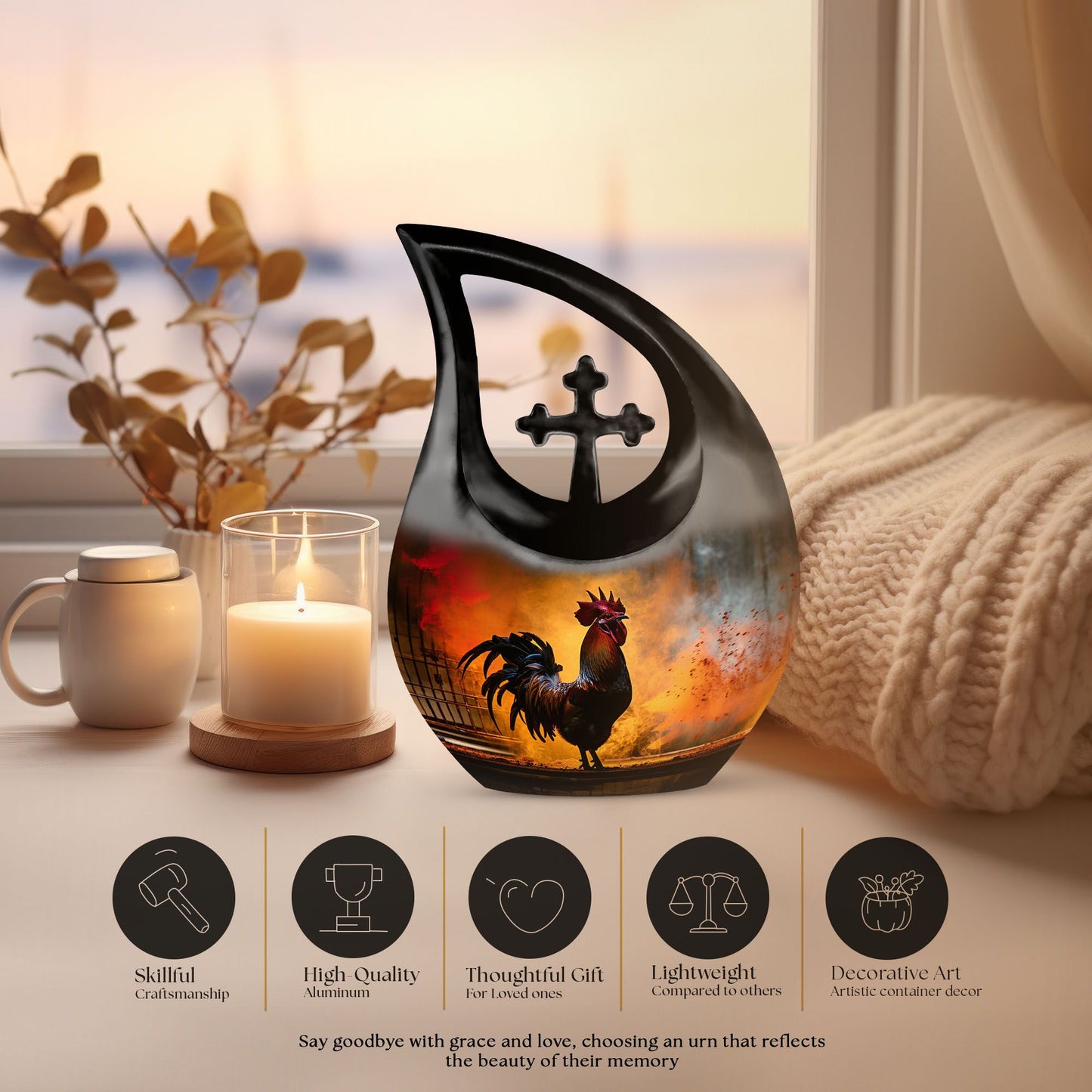 10-inch Chicken Urn with Cross Drop design, Large