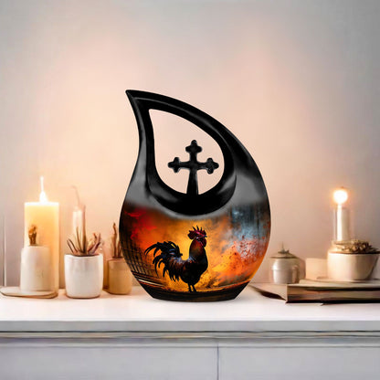 10-inch Chicken Urn with Cross Drop design, Large