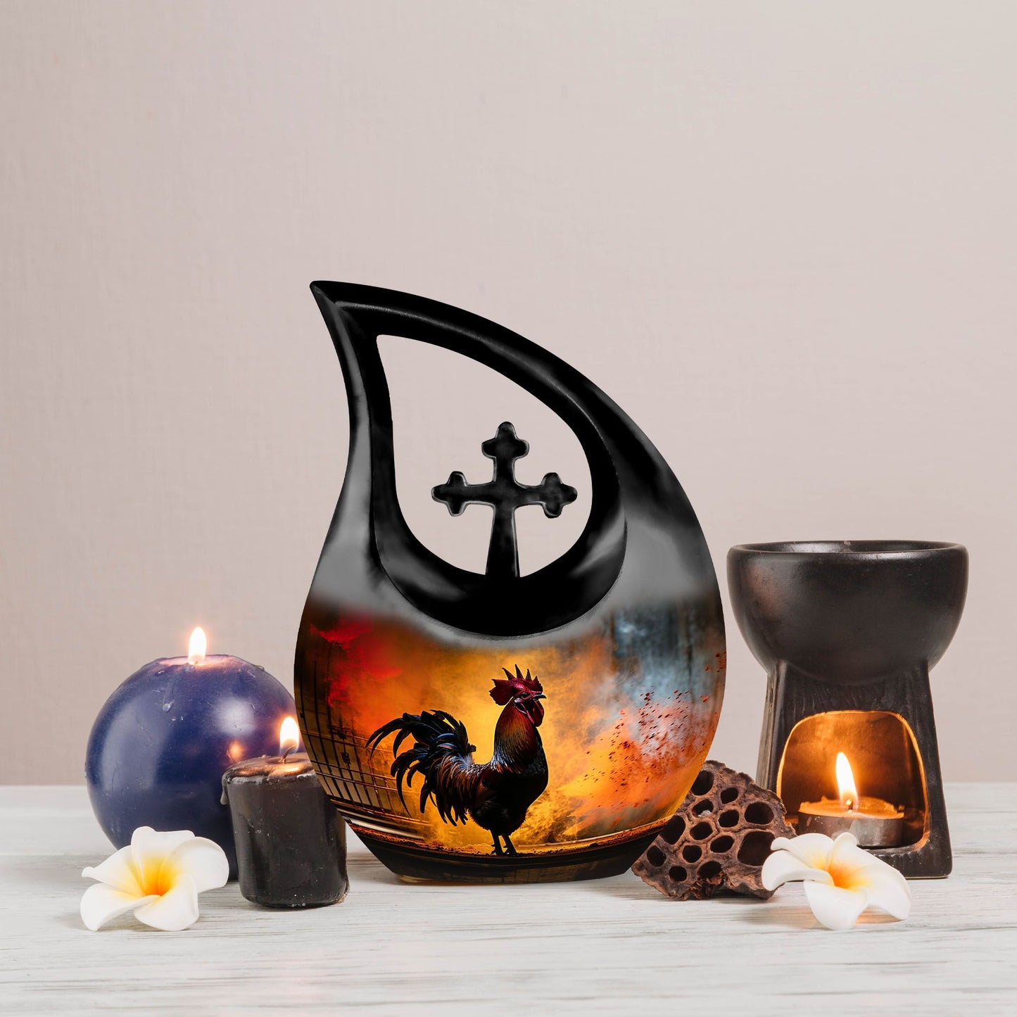 10-inch Chicken Urn with Cross Drop design, Large