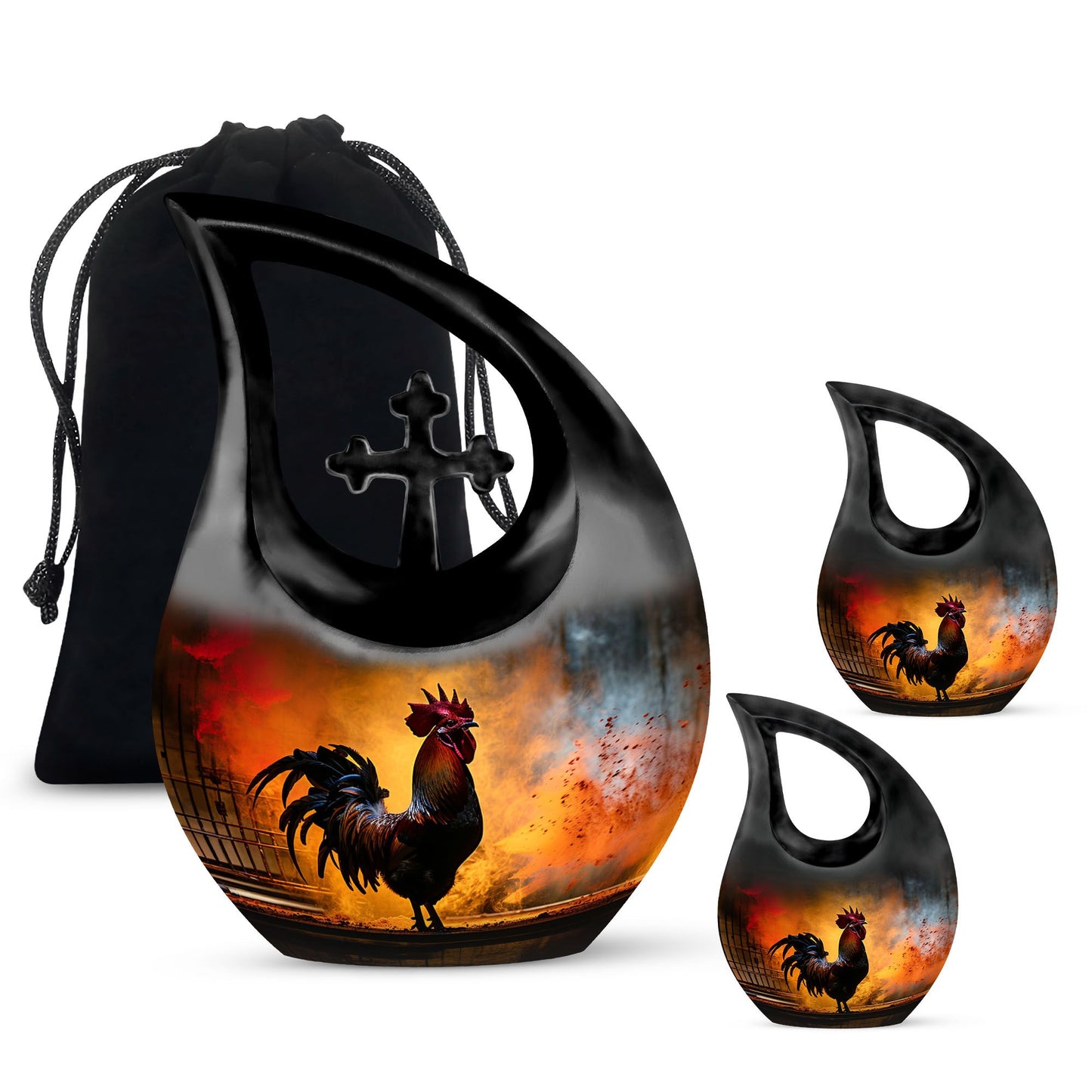 10-inch Chicken Urn with Cross Drop design, Large