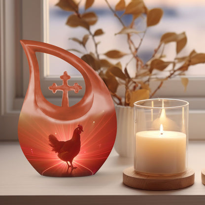Personalized Chicken Urn design with Cross Drop 