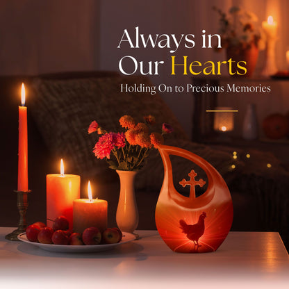 Personalized Chicken Urn design with Cross Drop 