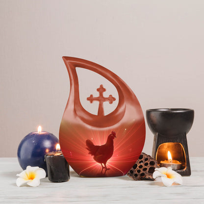 Personalized Chicken Urn design with Cross Drop 