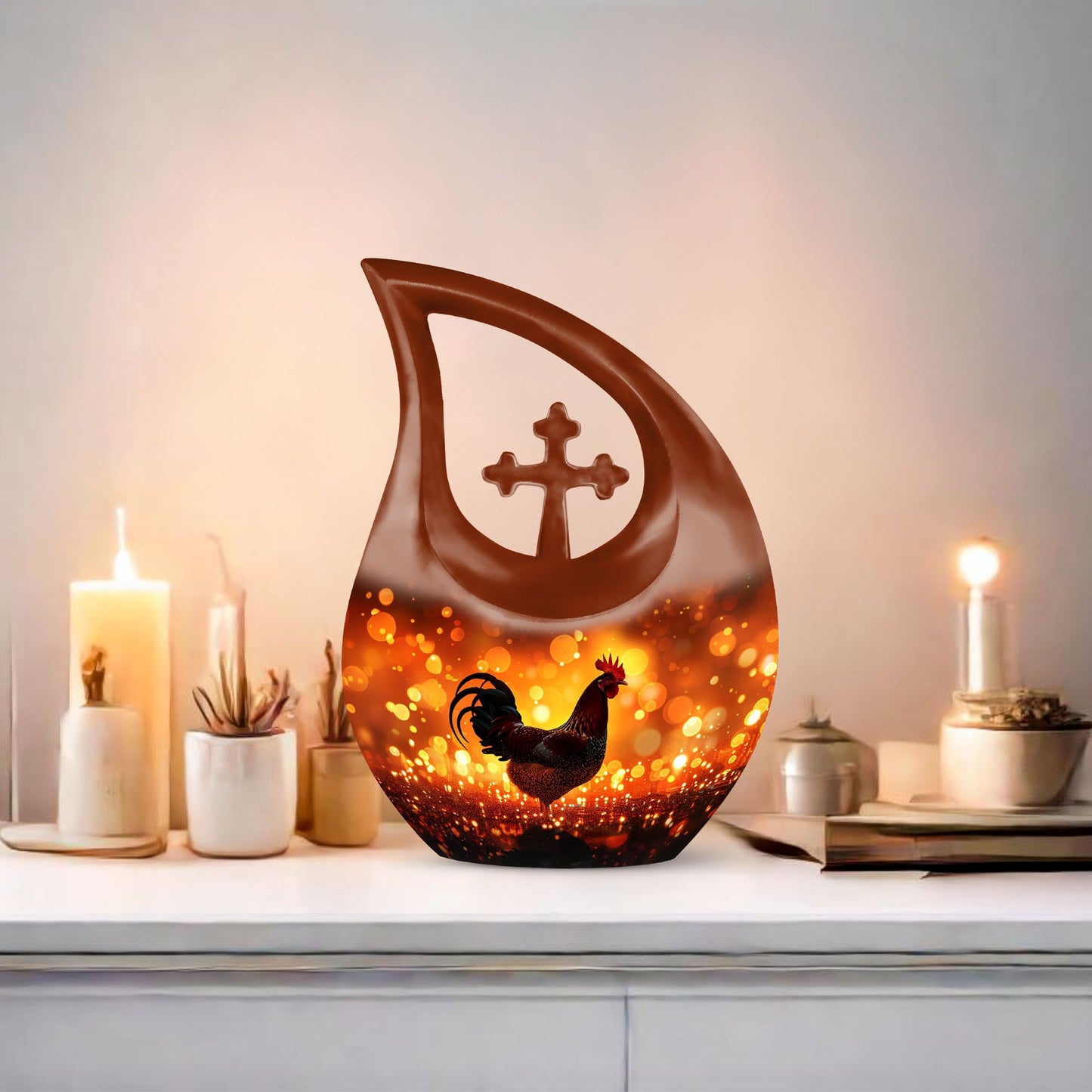 10-inch Chicken Urn fashioned from with Cross 