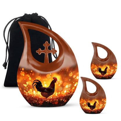 Chicken Theme Large Urn With 2 Keepsake Urn