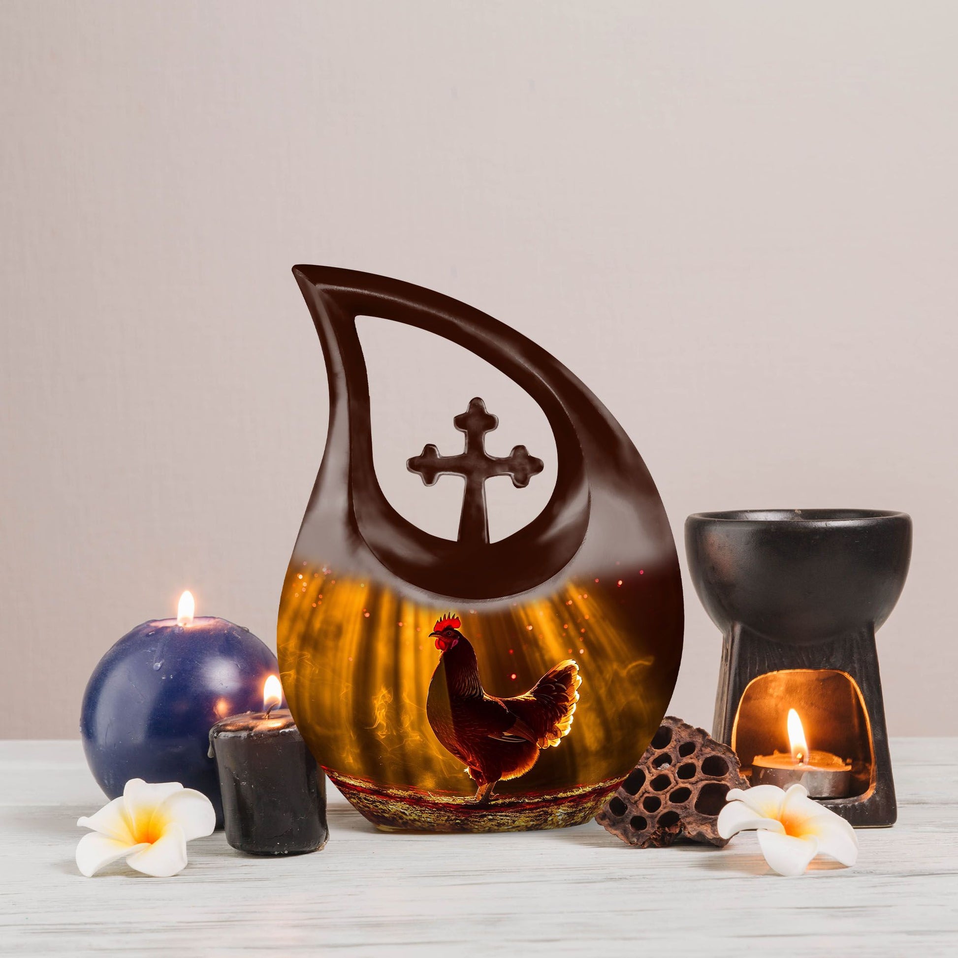 Cross Drop Chicken Theme 10 Inch Aluminium Large Cremation Container Urn 