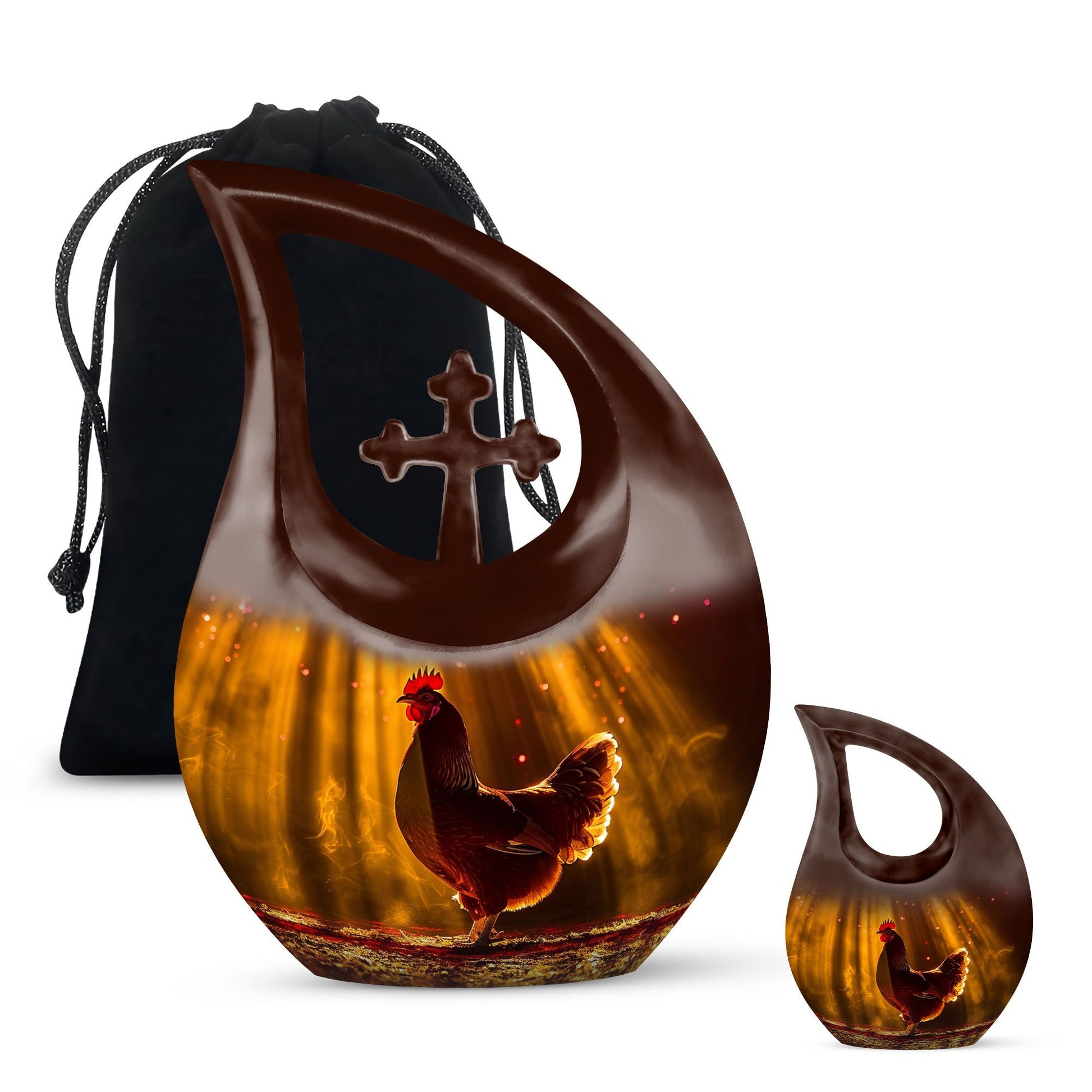 Cross Drop Chicken Theme 10 Inch Aluminium Large Cremation Container Urn 