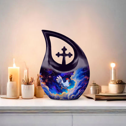 10-inch Chicken Themed Cross Drop Urn for Human Ashes 