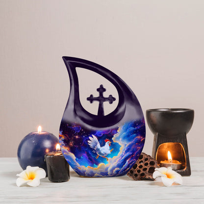 10-inch Chicken Themed Cross Drop Urn for Human Ashes 