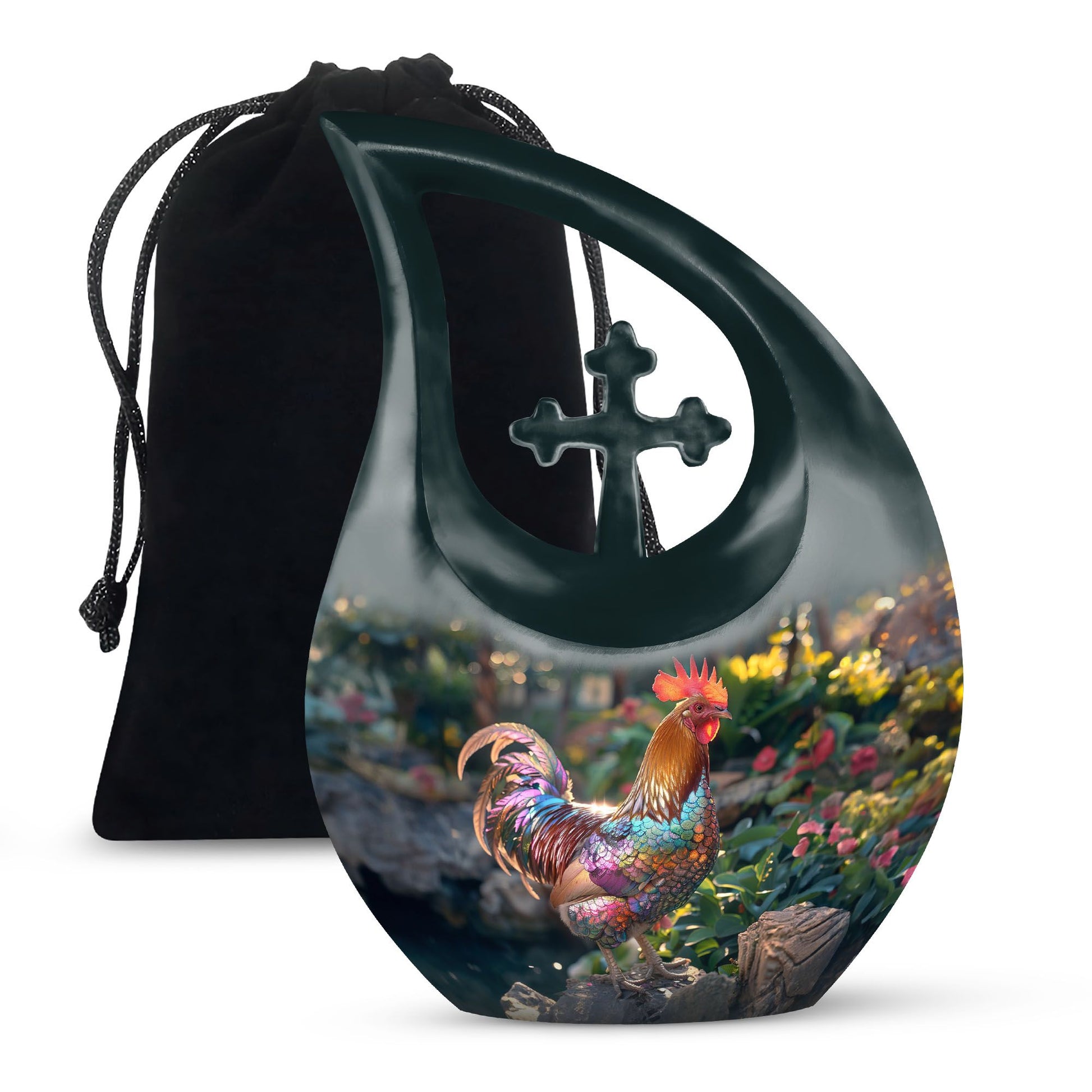 10-inch Chicken-themed Aluminium Cross Drop Large Urn for Affordable Cremation