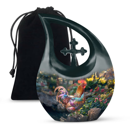 10-inch Chicken-themed Aluminium Cross Drop Large Urn for Affordable Cremation