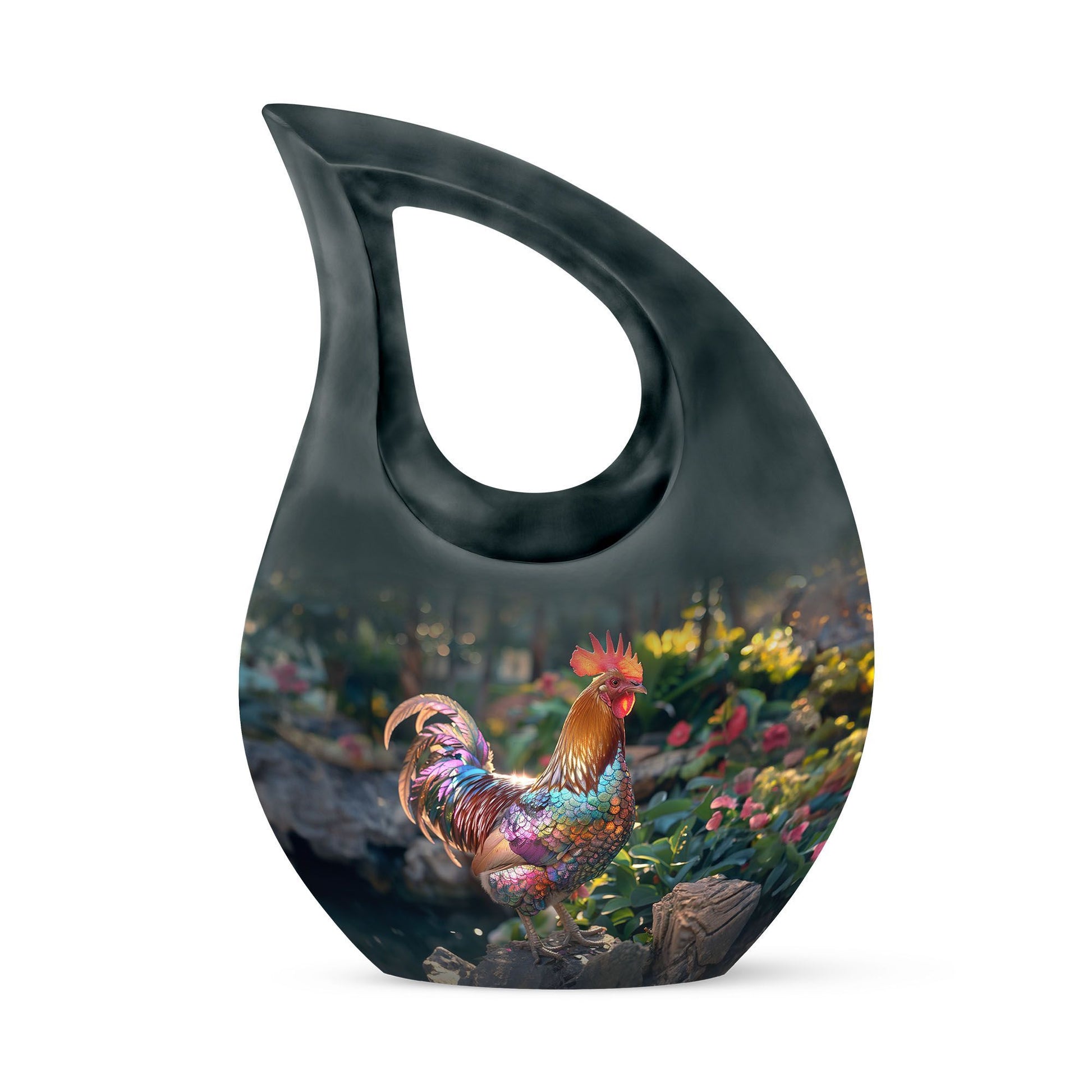 10-inch Chicken-themed Aluminium Cross Drop Large Urn for Affordable Cremation
