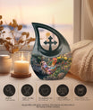 10-inch Chicken-themed Aluminium Cross Drop Large Urn for Affordable Cremation