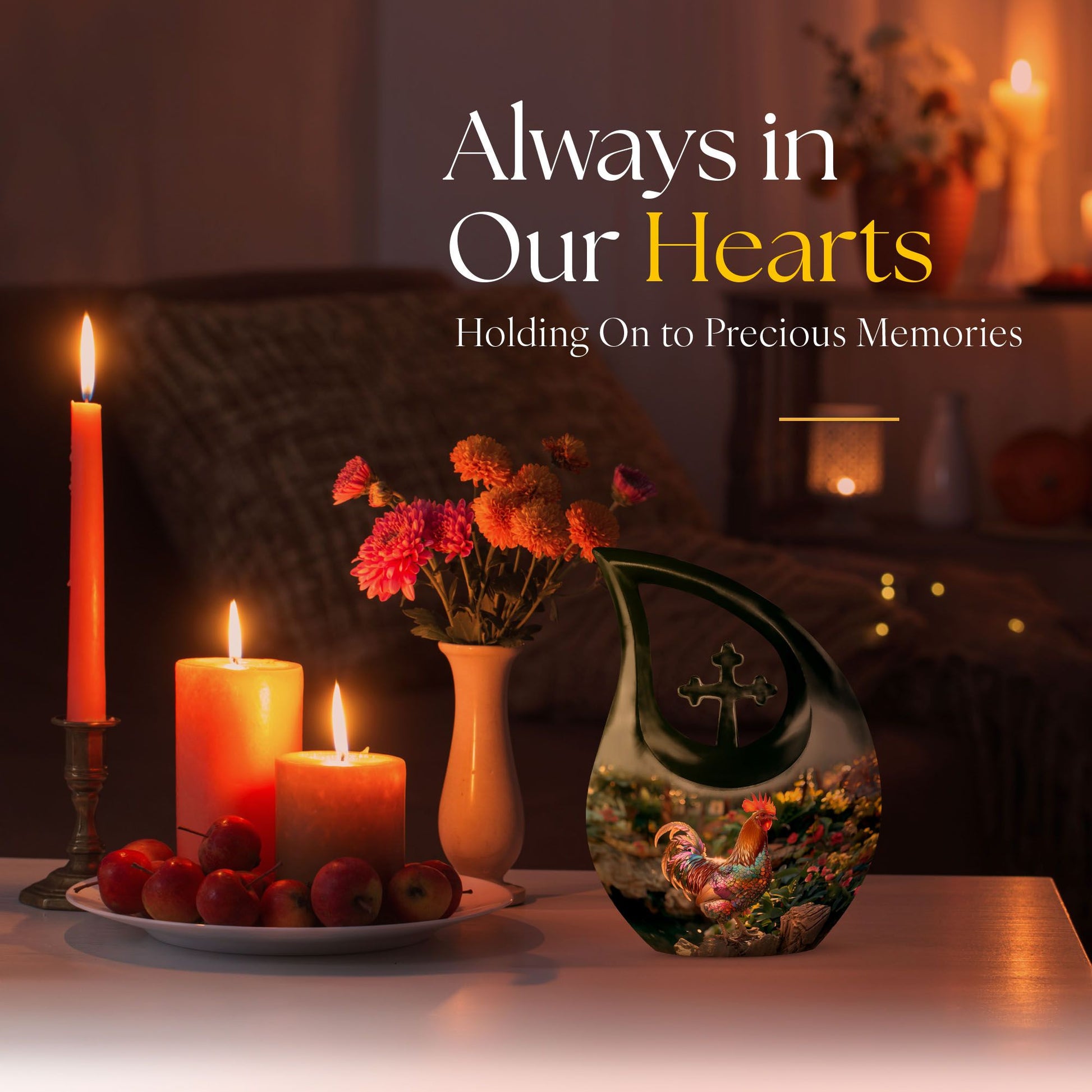 10-inch Chicken-themed Aluminium Cross Drop Large Urn for Affordable Cremation