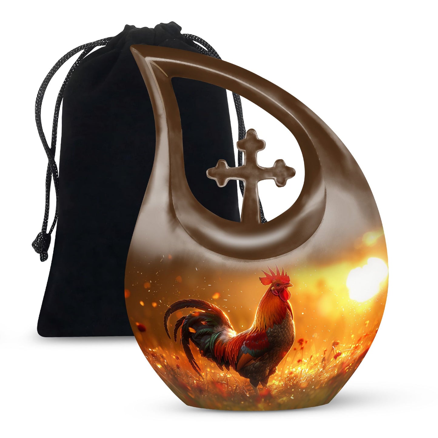 10 inch Chicken themed Cross Drop design Memorial Urn 
