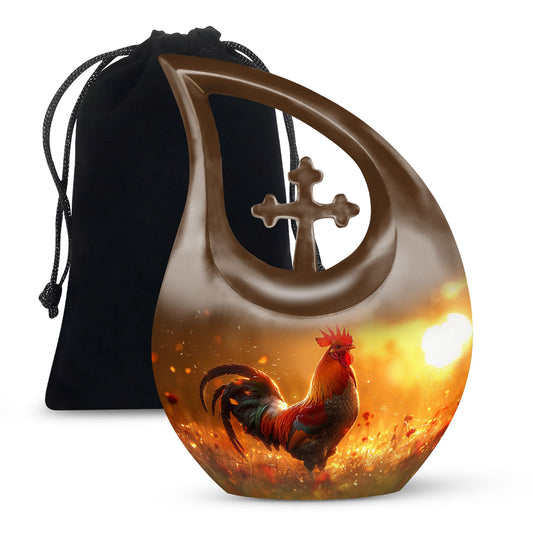 10 inch Chicken themed Cross Drop design Memorial Urn 