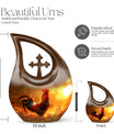 10 inch Chicken themed Cross Drop design Memorial Urn 