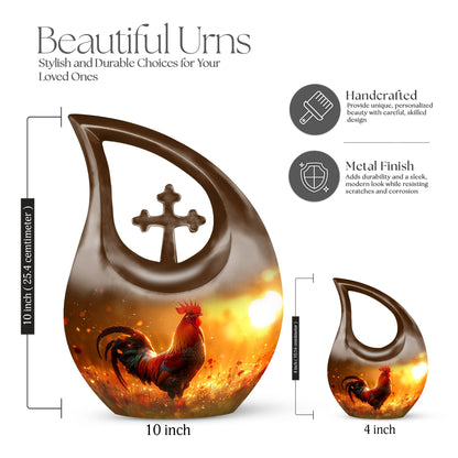 10 inch Chicken themed Cross Drop design Memorial Urn 