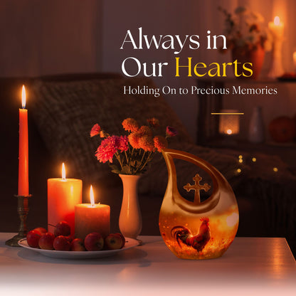 10 inch Chicken themed Cross Drop design Memorial Urn 