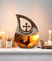 10 inch Chicken themed Cross Drop design Memorial Urn 