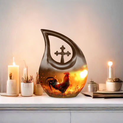 10 inch Chicken themed Cross Drop design Memorial Urn 