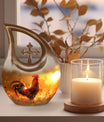 10 inch Chicken themed Cross Drop design Memorial Urn 
