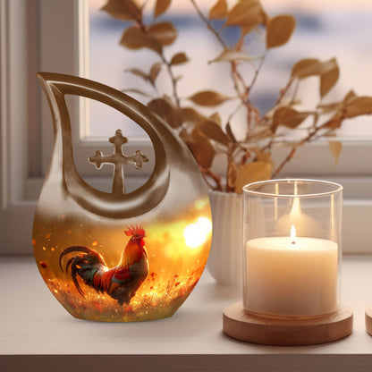 10 inch Chicken themed Cross Drop design Memorial Urn 