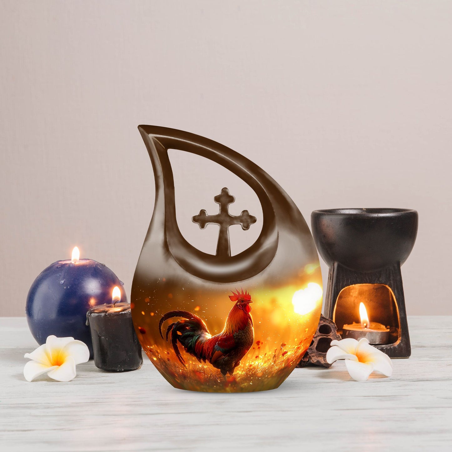 10 inch Chicken themed Cross Drop design Memorial Urn 