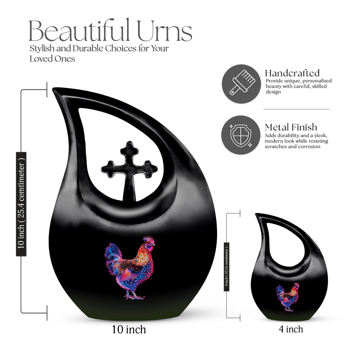 10-inch Chicken theme Cross Drop Design Custom Urn