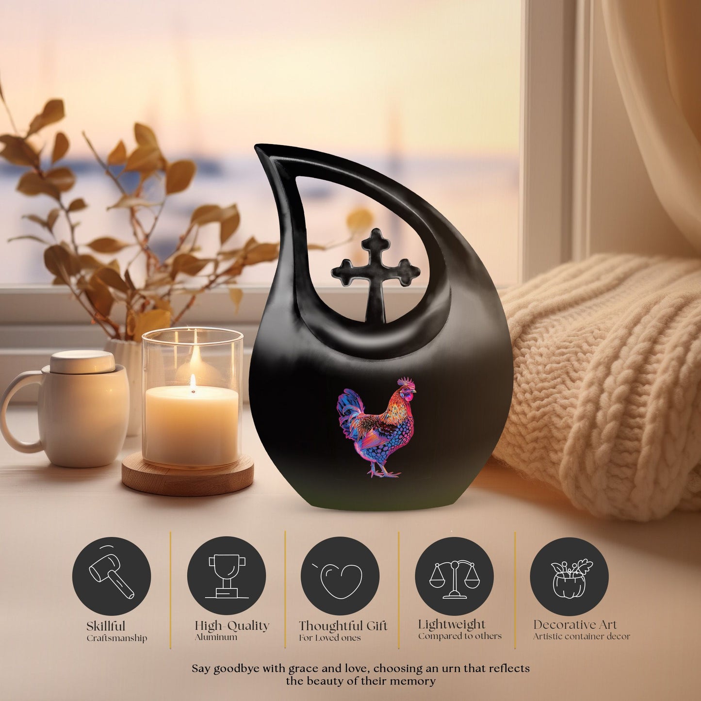 10-inch Chicken theme Cross Drop Design Custom Urn
