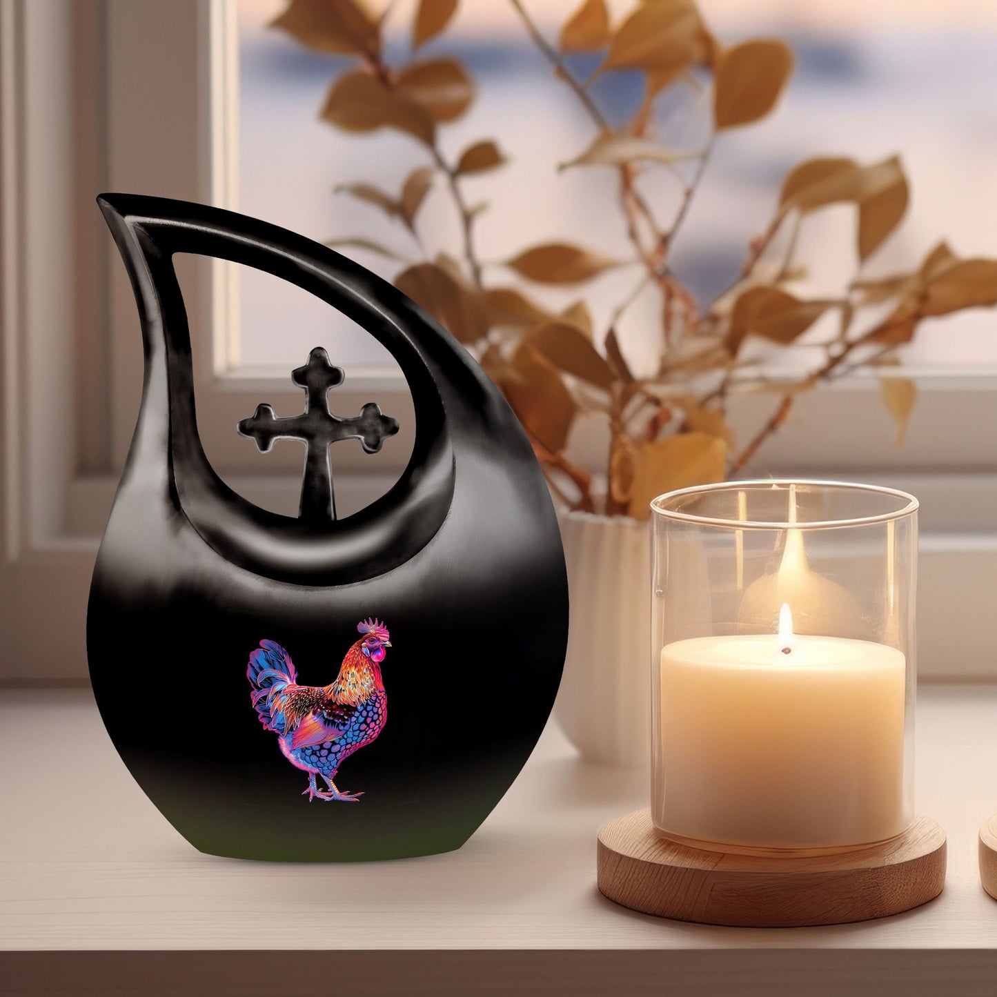 10-inch Chicken theme Cross Drop Design Custom Urn