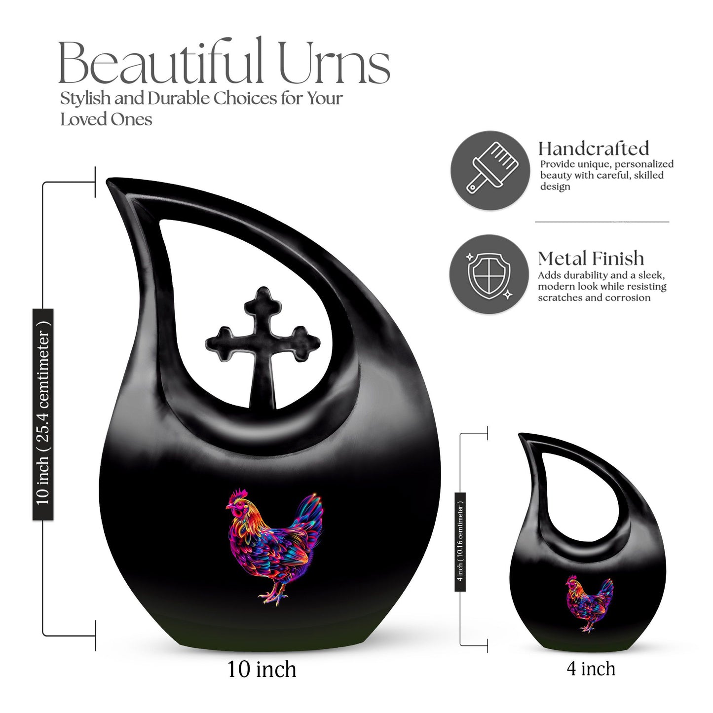 10-inch Chicken themed Cross Drop Mini urn,