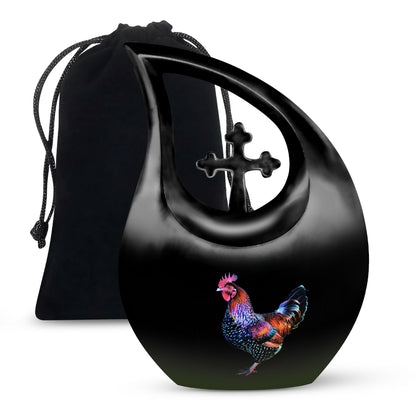 10-inch affordable Chicken urn designed with Cross Drop, suitable for burial or cremation