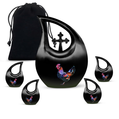 10-inch affordable Chicken urn designed with Cross Drop, suitable for burial or cremation