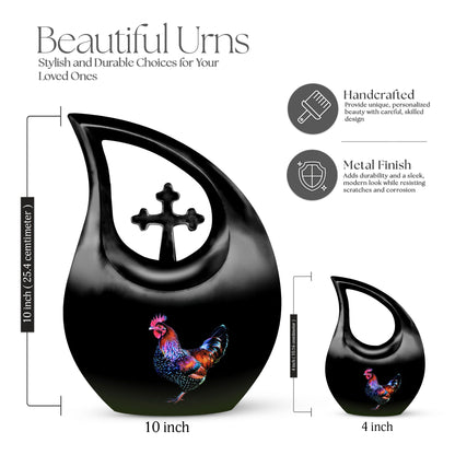 10-inch affordable Chicken urn designed with Cross Drop, suitable for burial or cremation