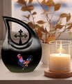 10-inch affordable Chicken urn designed with Cross Drop, suitable for burial or cremation
