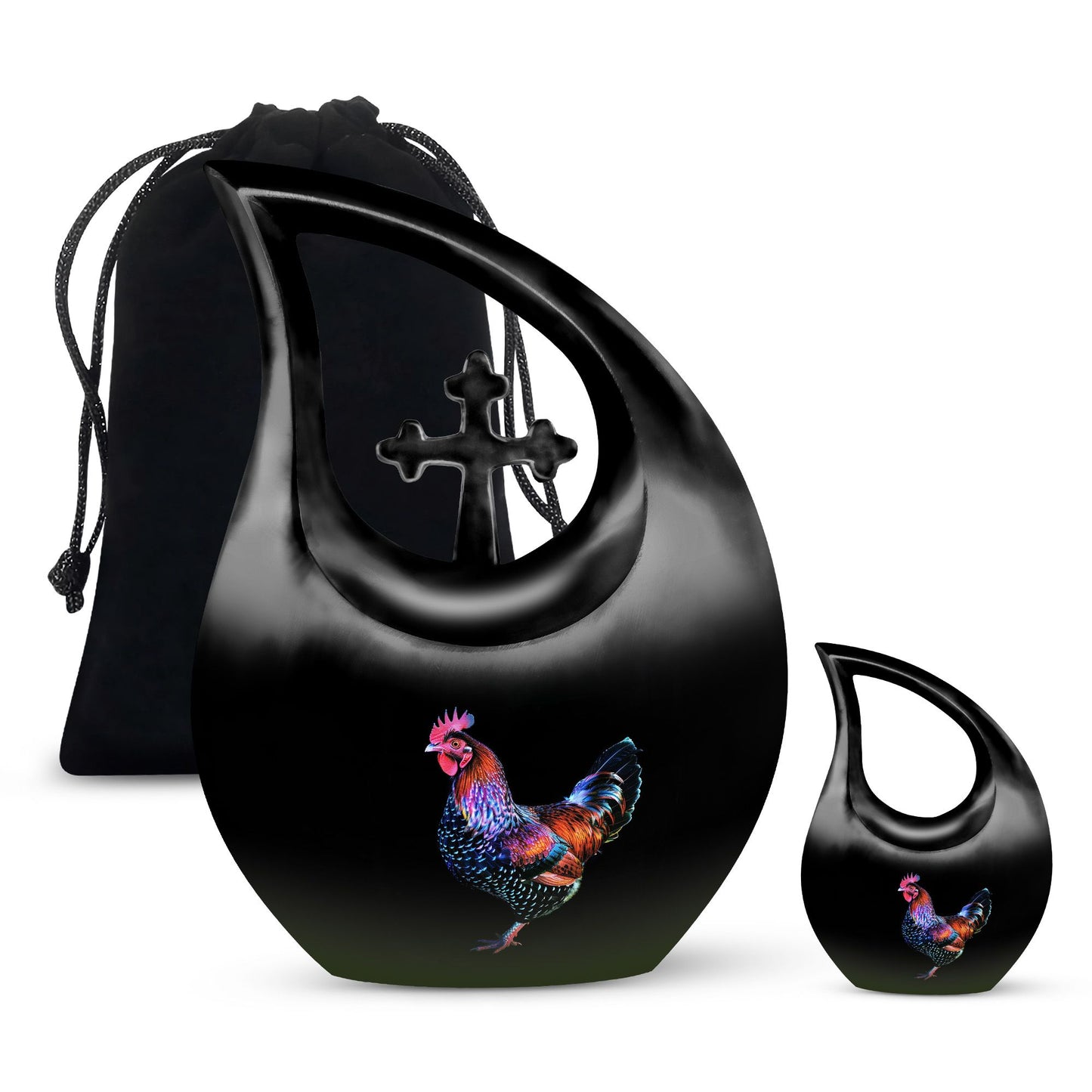 10-inch affordable Chicken urn designed with Cross Drop, suitable for burial or cremation