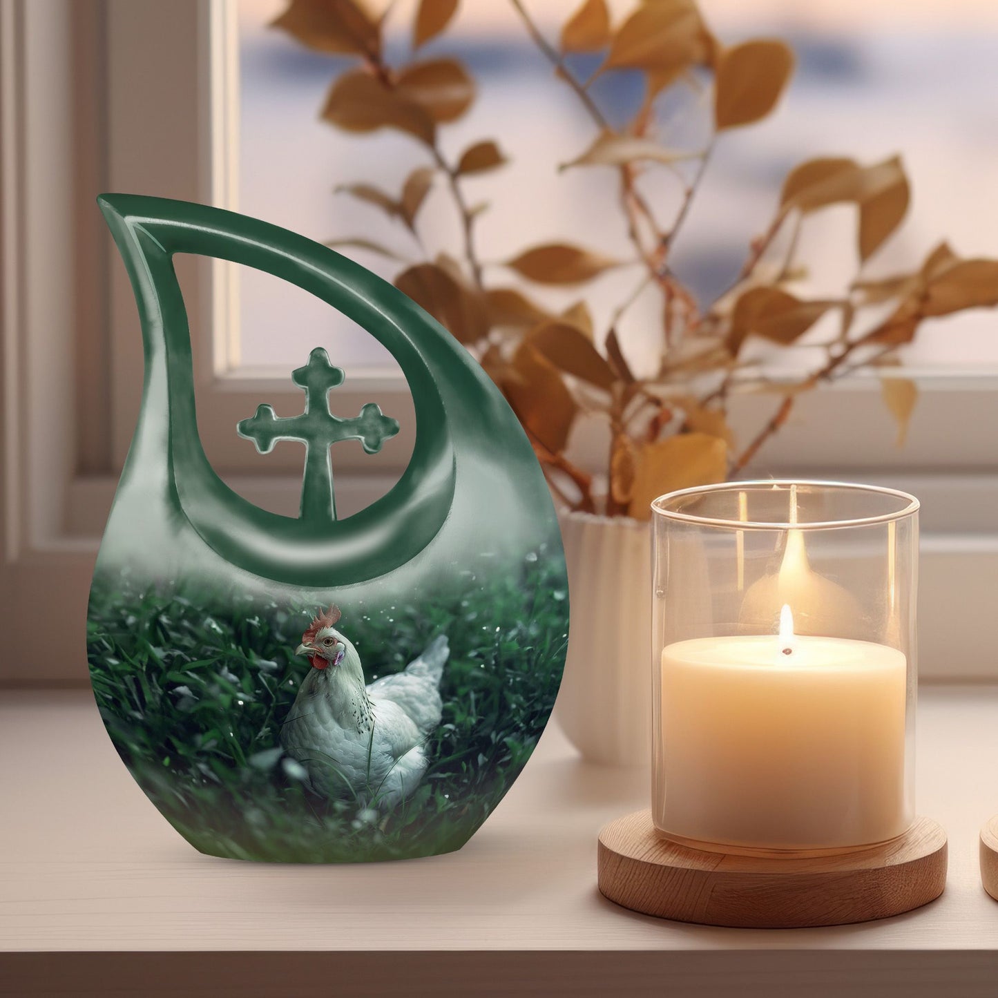 Chicken themed Cross Drop Urn