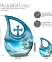 Affordable 10-inch Beach Urn with Cross Drop Design and Personalized Engraving Option