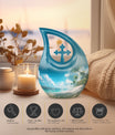 Affordable 10-inch Beach Urn with Cross Drop Design and Personalized Engraving Option