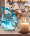 Affordable 10-inch Beach Urn with Cross Drop Design and Personalized Engraving Option
