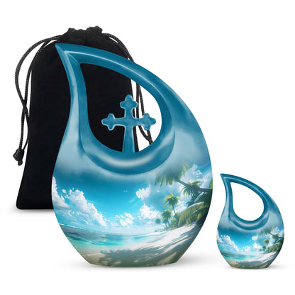 Affordable 10-inch Beach Urn with Cross Drop Design and Personalized Engraving Option