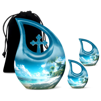 Affordable 10-inch Beach Urn with Cross Drop Design and Personalized Engraving Option