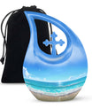 10-inch Beach Urn with Cross Drop design for ashes, includes velvet pouch