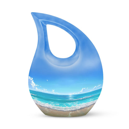 10-inch Beach Urn with Cross Drop design for ashes, includes velvet pouch