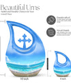 10-inch Beach Urn with Cross Drop design for ashes, includes velvet pouch