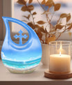 10-inch Beach Urn with Cross Drop design for ashes, includes velvet pouch