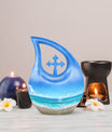 10-inch Beach Urn with Cross Drop design for ashes, includes velvet pouch