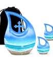 10-inch Beach Urn with Cross Drop design for ashes, includes velvet pouch